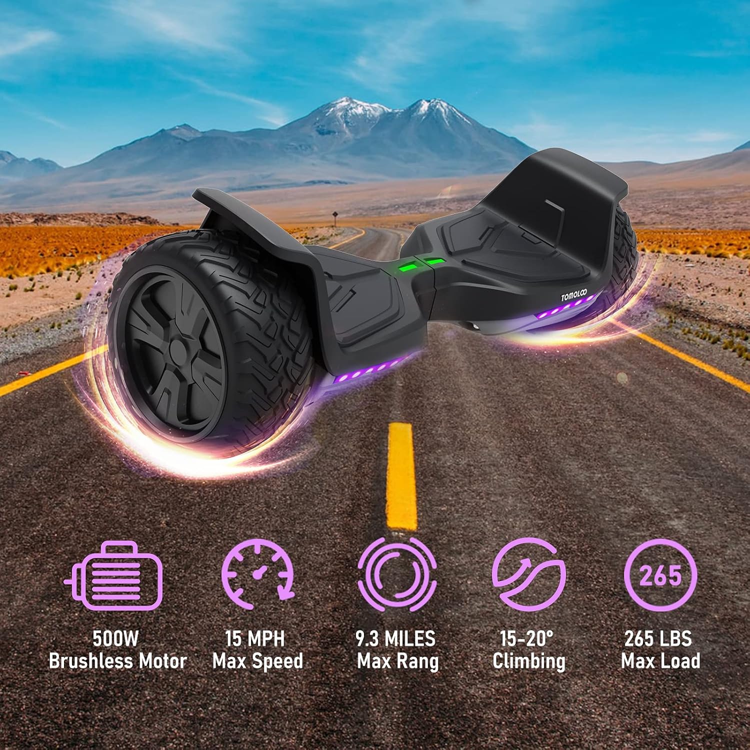 Hoverboard, 8.5 inches All-Terrain Off-Road self-Balancing V2 hoverboards with Color LED Lights, Bluetooth and Speakers, Smart APP Control