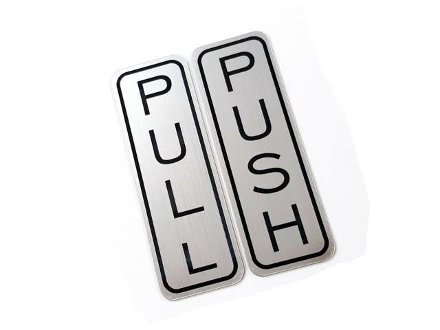 All Quality Classic Vertical Push Pull Door Sign (Brushed Silver) - Medium