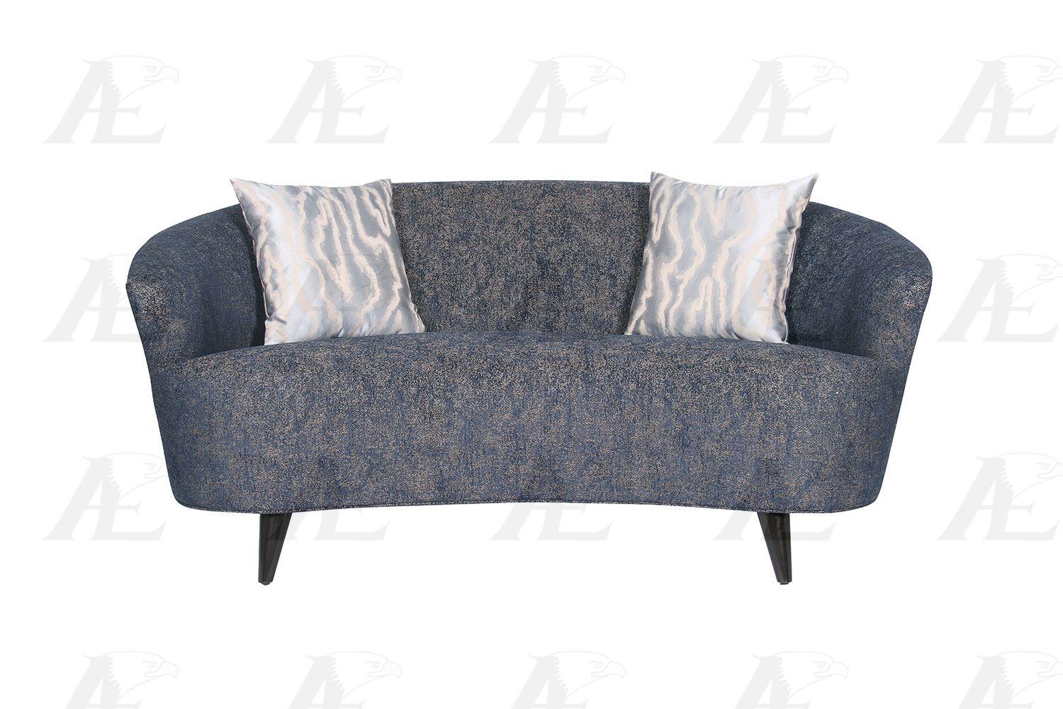 Modern Dark Blue Linen Sofa & Loveseat Set 2 Pcs American Eagle AE3806