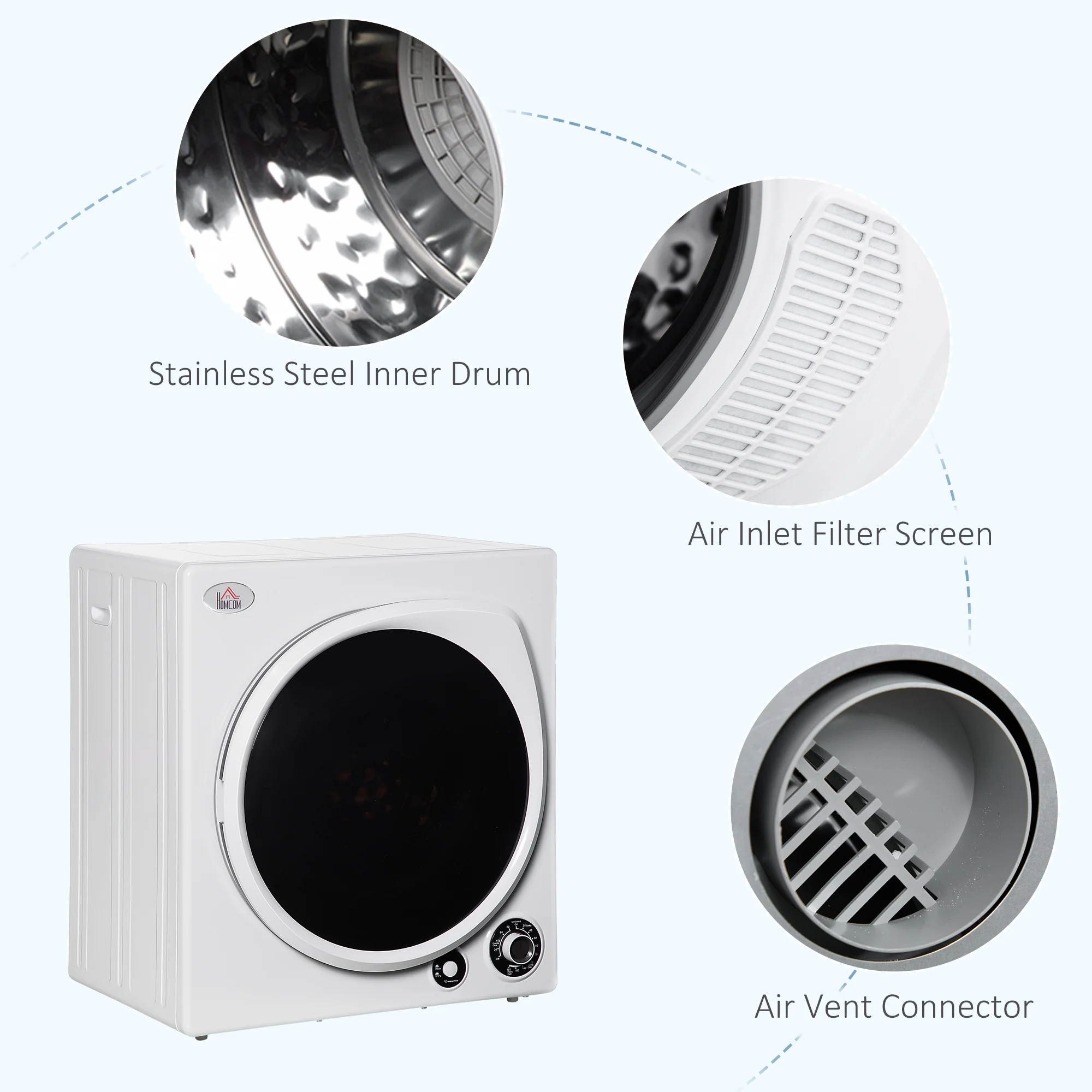 HOMCOM Dryer Machine, 1350W 3.22 Cu. Ft. Portable Clothes Dryer w/ 5 Modes