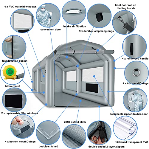 Inflatable Paint Booth 13.5X8.5X8.5Ft with 750W Blower, Professional Portable Inflatable Spray Booth Tent for Motorcycles, Auto Parts