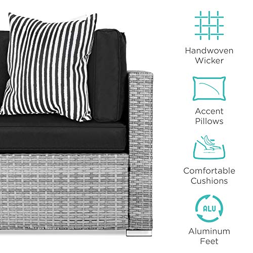 Best Choice Products 7-Piece Modular Outdoor Sectional Wicker Patio Conversation Set w/ 2 Pillows, Coffee Table, Cover Included - Gray/Navy
