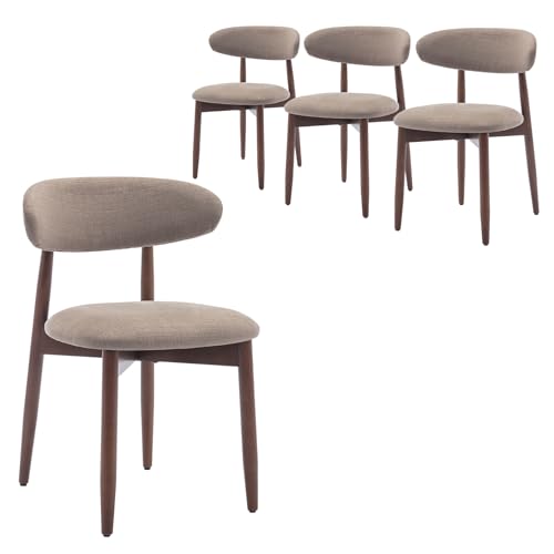 COLAMY Wooden Dining Chairs Set of 4, Modern Fabric Upholstered Dining Room Chair, Farmhouse Kitchen Chairs with Foot Pegs, Green