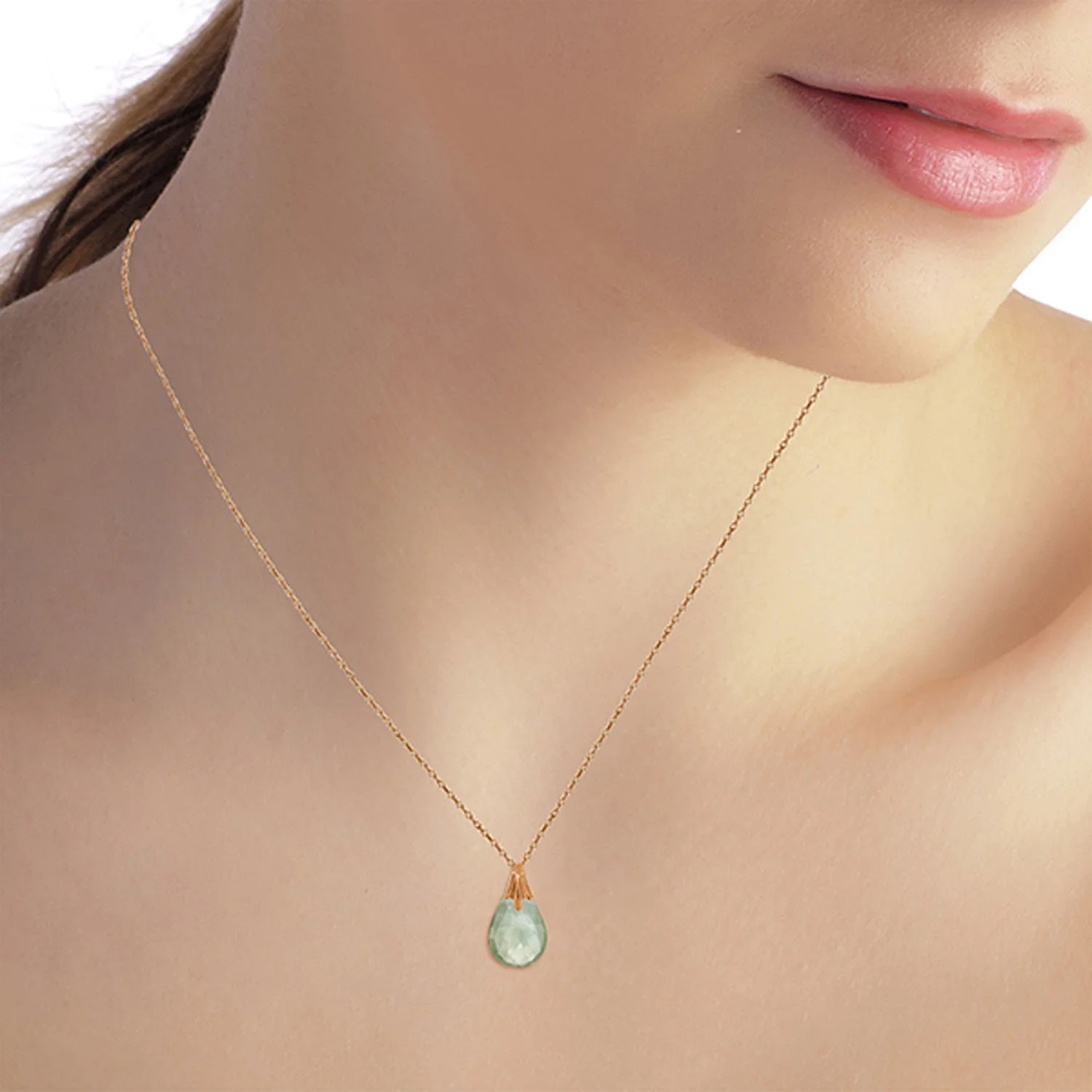 Galaxy Gold 14k 22" Rose Gold Necklace with Briolette Green Amethyst