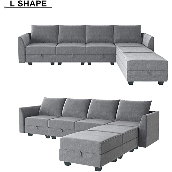 HONBAY Convertible Sectional Sofa U Shaped Couch with Reversible Chaise Modular Oversized Couch Sectional Sofa with Ottomans