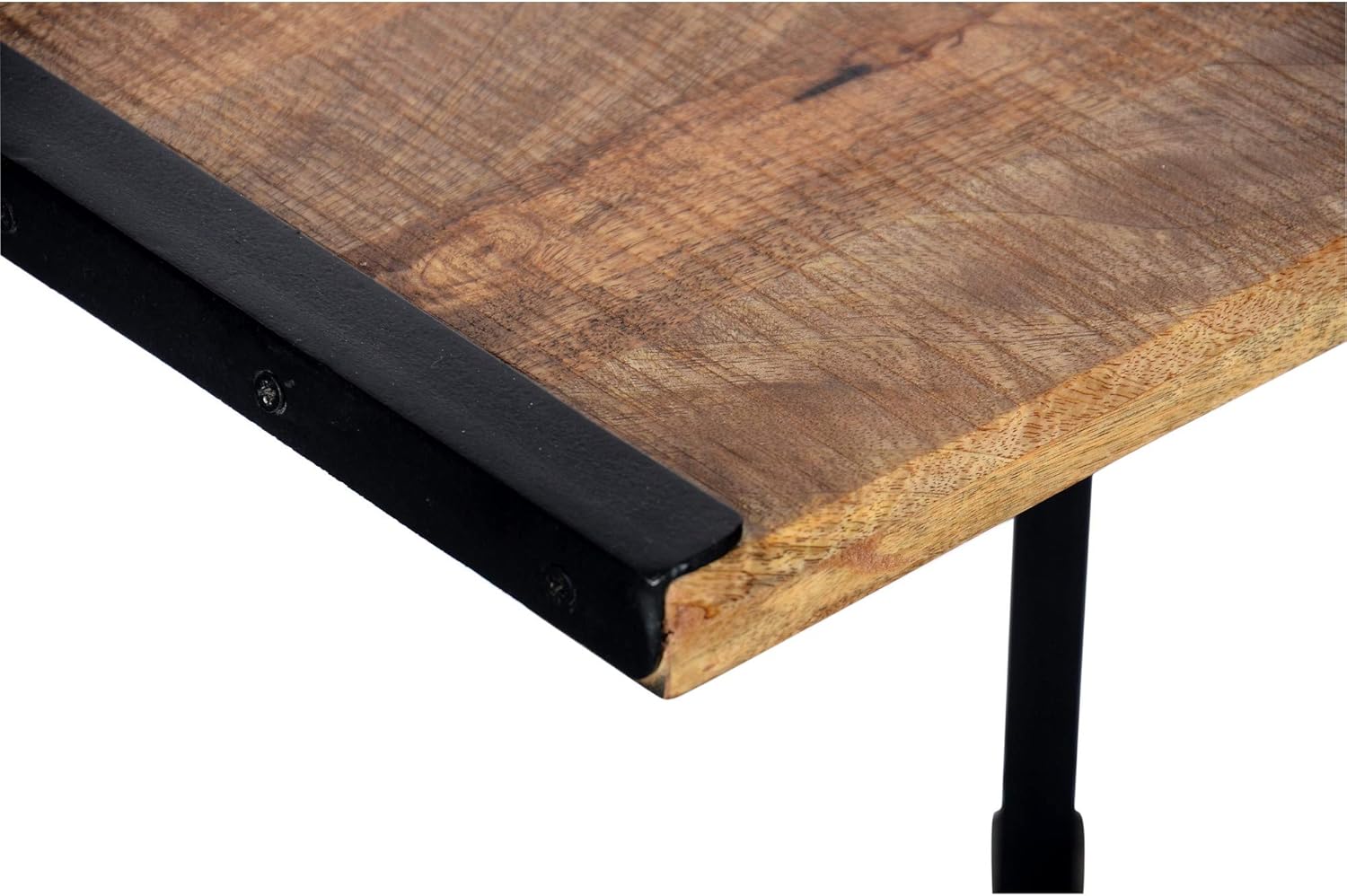 The Urban Port C Shape Mango Wood Sofa Side End Table with Metal Cantilever Base, Brown and Black