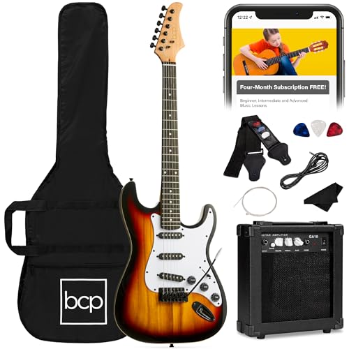 Best Choice Products 39in Full Size Beginner Electric Guitar Starter Kit w/Case, Strap, 10W Amp, Strings, Pick, Tremolo Bar - Sunburst