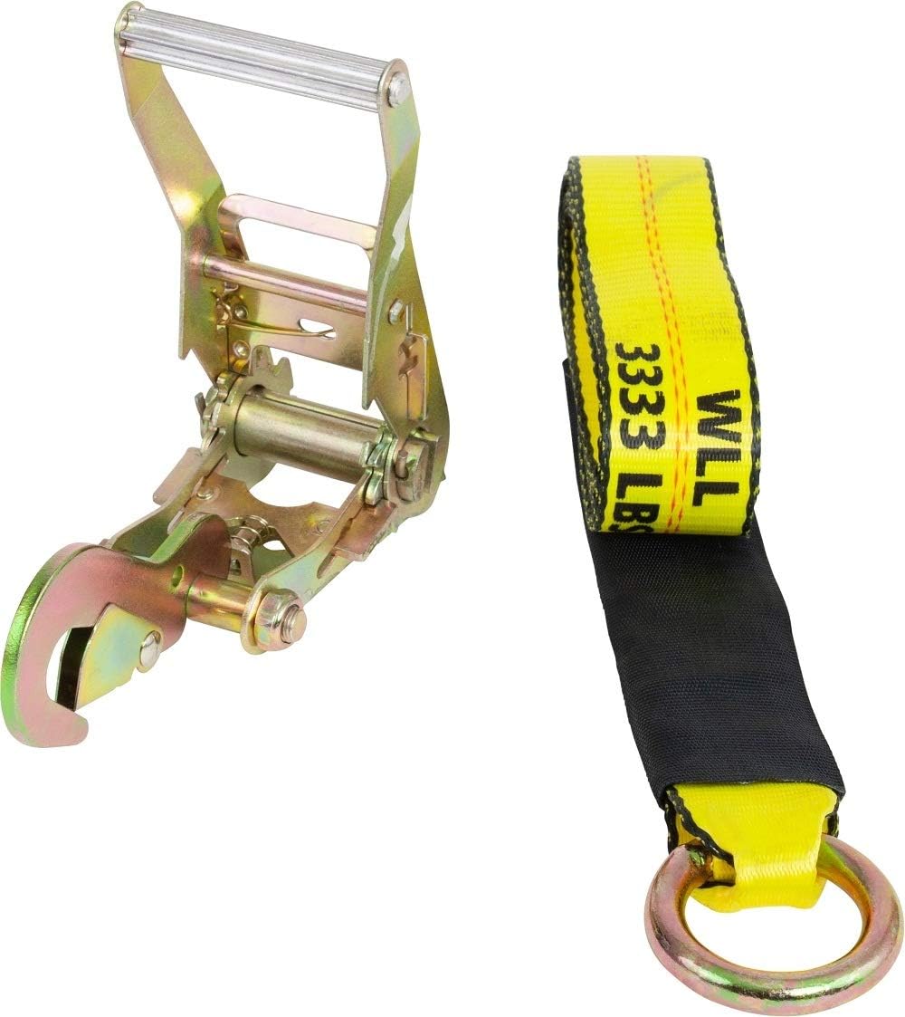 Mytee Products (8 Pack) 2 x 8' Car Tie Down Lasso Ratchet Strap with Chain Anchor - High Viz Green Tire Straps for Car Trailer