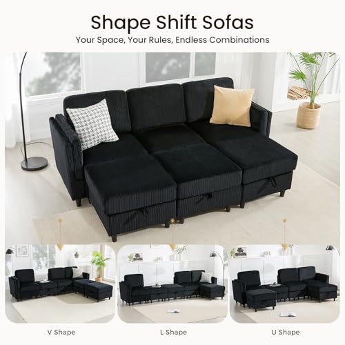 KKL Modular Sectional Sofa Bed with Storage Ottoman, Convertible L/U-Shaped Sleeper Couch for Living Room, Modern Reversible Design, Beige