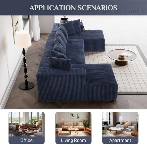 131" Modular Sectional Sofa Cloud Couch, Corduroy Memory Foam Black Sectional Couches for Living Room, Modern Deep Seat Boneless Sofa