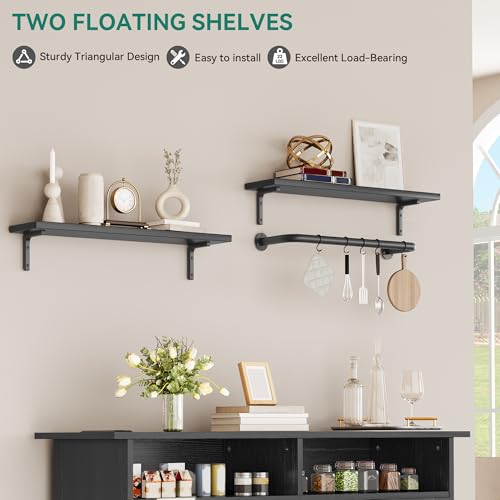 YITAHOME Buffet Cabinet, 47" Farmhouse Coffee Bar with Power Outlet, Floating Shelves