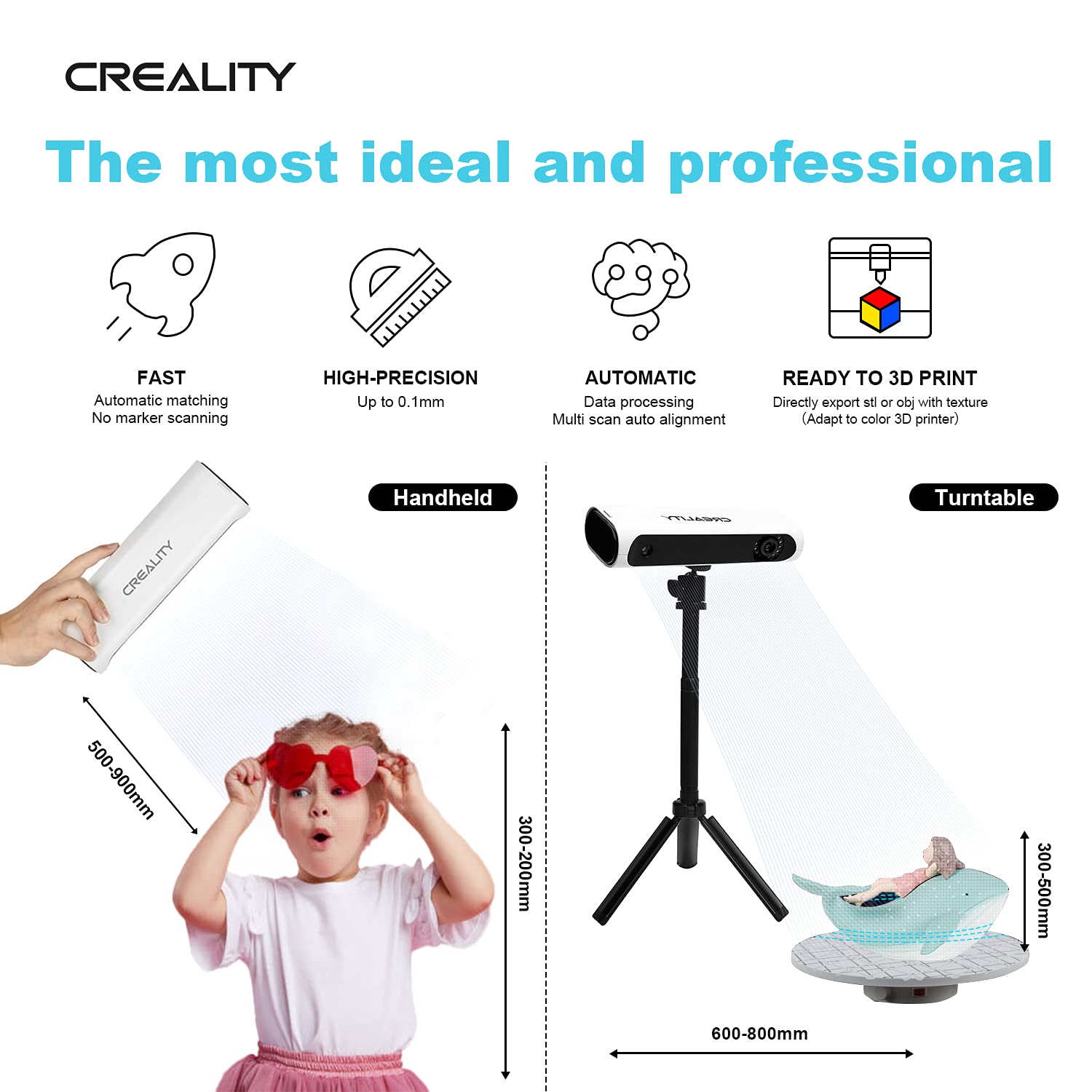 Creality Upgraded CR-Scan 01 3D Scanner Kit, Handheld/Auto Modes of 3D Scanning,Simple Operation and No Marker Quick Scanner,0.1mm Accuracy
