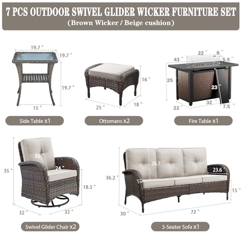 Patio Wicker Chairs Swivel Rocker - Outdoor Swivel Rocking Chairs Set of 2 with Rattan Side Table
