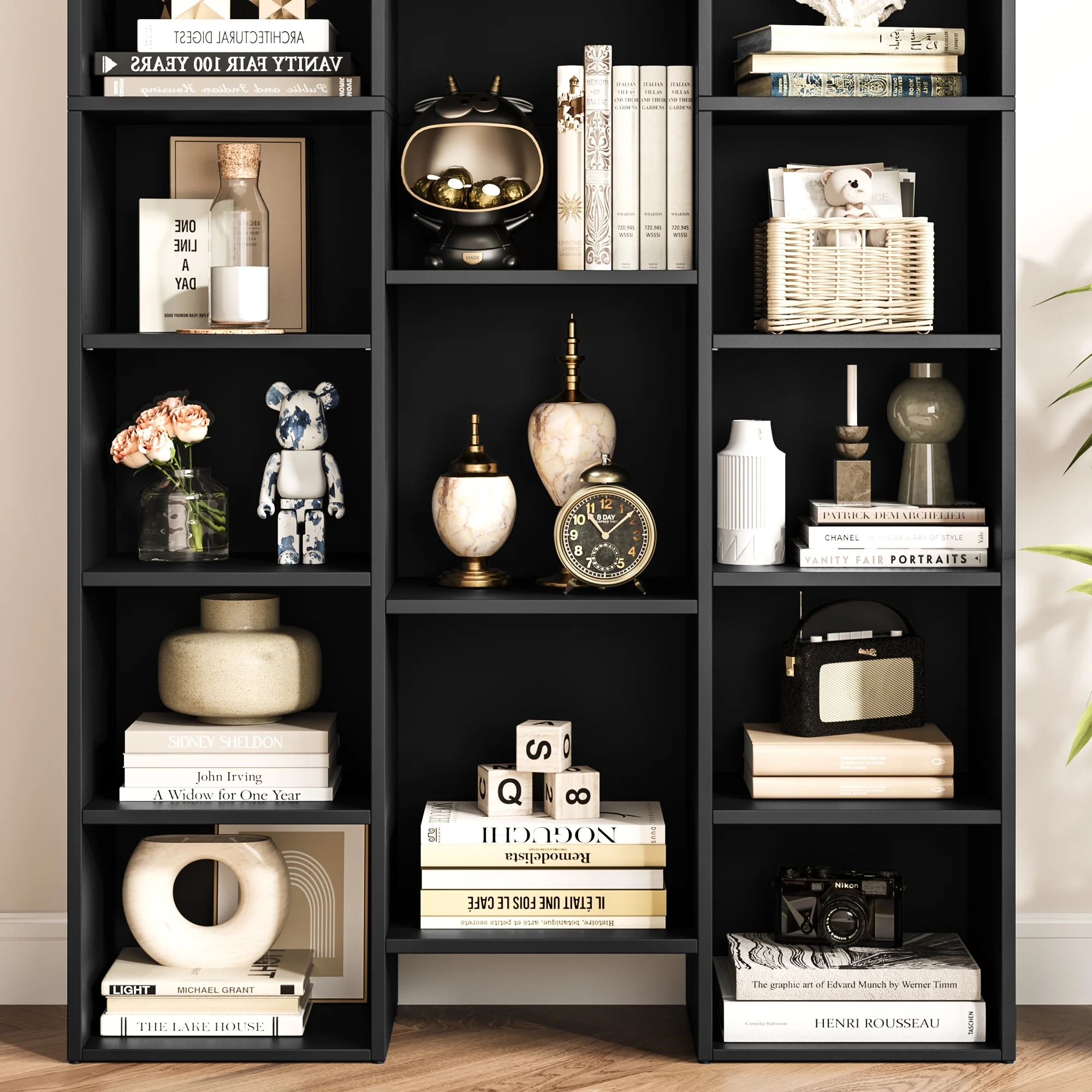 Homfa 21-Cube Bookcase and Bookshelves with Adjustable Shelves, Triple Width Open CD Display Storage Rack, Black