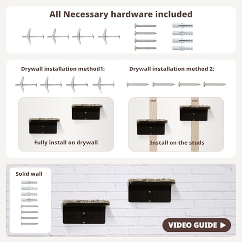 Cat Wall Shelf with Two Steps - Wave Cat Shelves and Perches for Wall - Wall Mounted Cats Furniture for Sleeping, Playing, Climbing, and Lounging