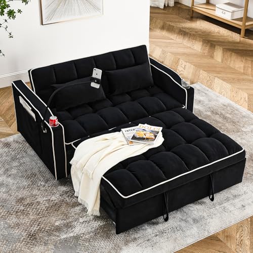 WIIS' IDEA Convertible Sofa Bed,3 in 1 Velvet Sleeper Sofa Pull-Out Bed