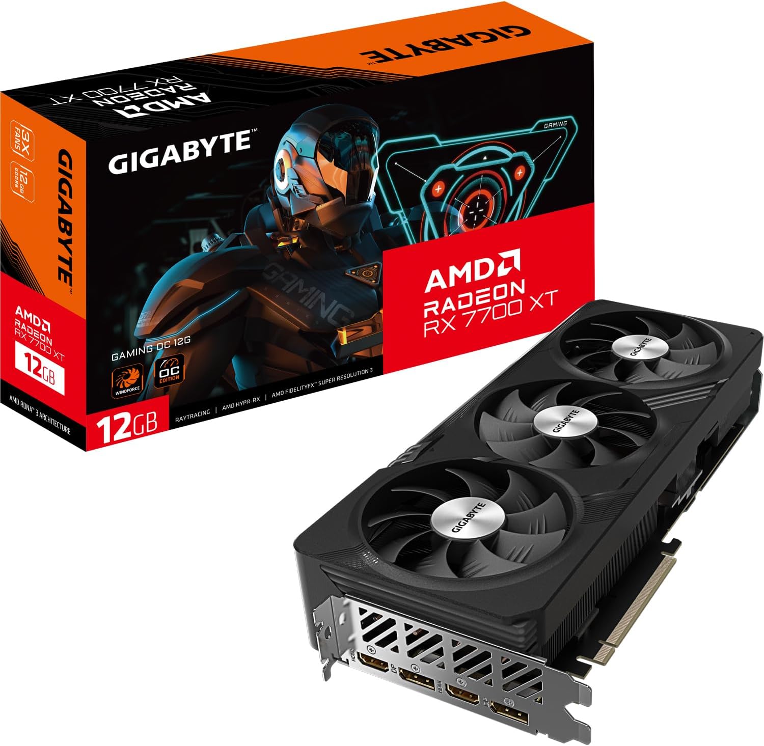 Gigabyte Radeon RX 7700 XT GAMING OC 12GB Graphics Card - 12GB GDDR6 192-bit, Windforce cooling system, Metal back plate, DP 2.1, HDMI 2.1