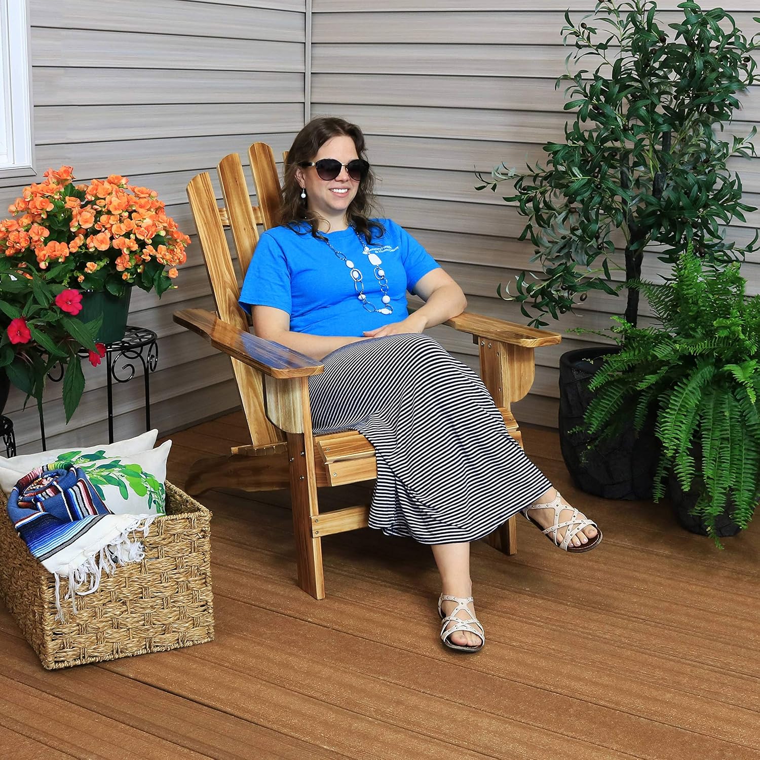 Sunnydaze Rustic Adirondack Chair - Natural Fir Wood Material with Light Charred Finish - 250-Pound Weight Capacity - Perfect Chair for Front Lawn