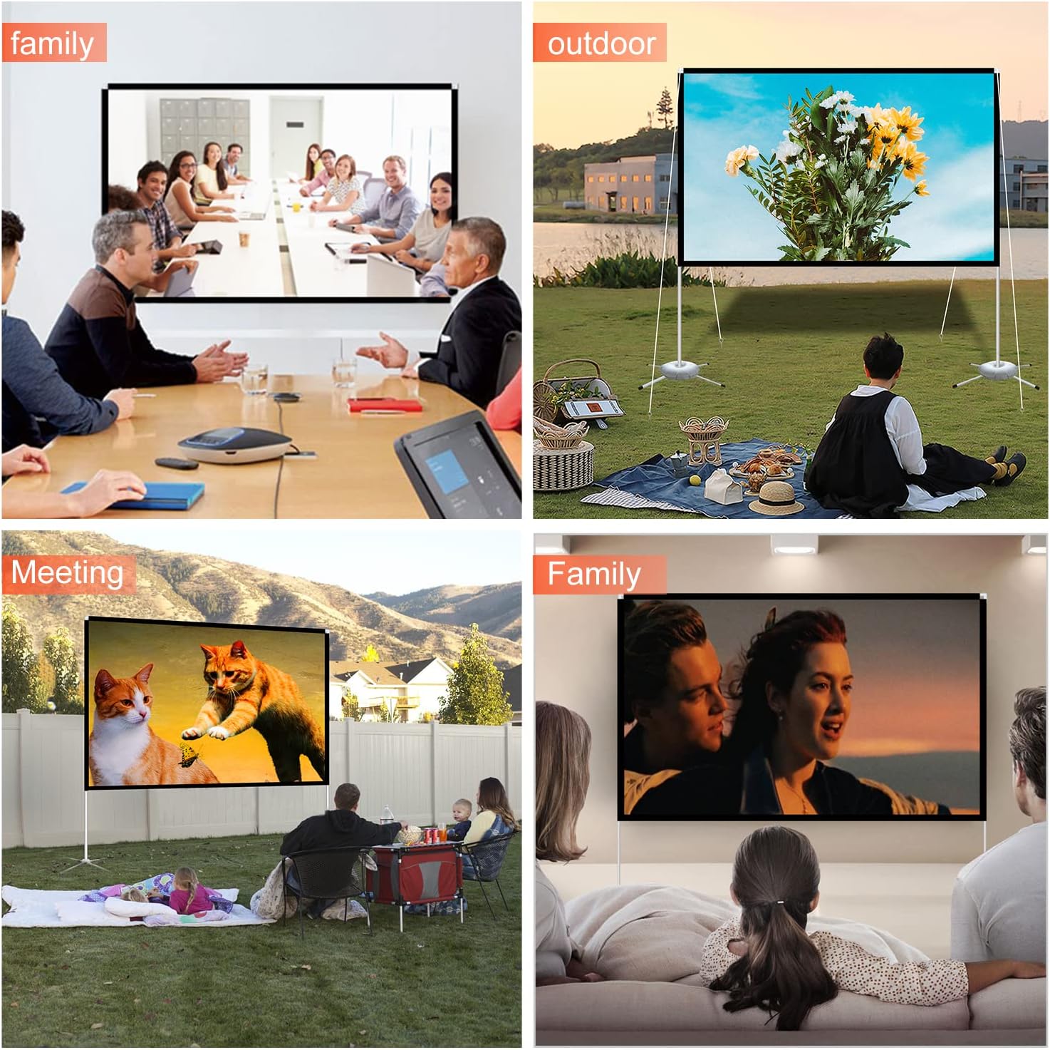 WEDIOU 100 Inch Projector Screen and Stand Foldable HD 4K Outdoor with Carry Bag Movie for Theater Company Meeting Camping Backyard Indoor 16:9