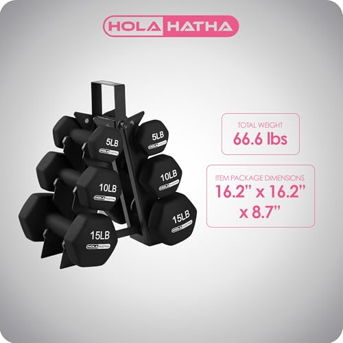 HolaHatha Neoprene Dumbbell Free Hand Weight Set with Rack, Ideal for Home Exercises to Gain Tone and Definition