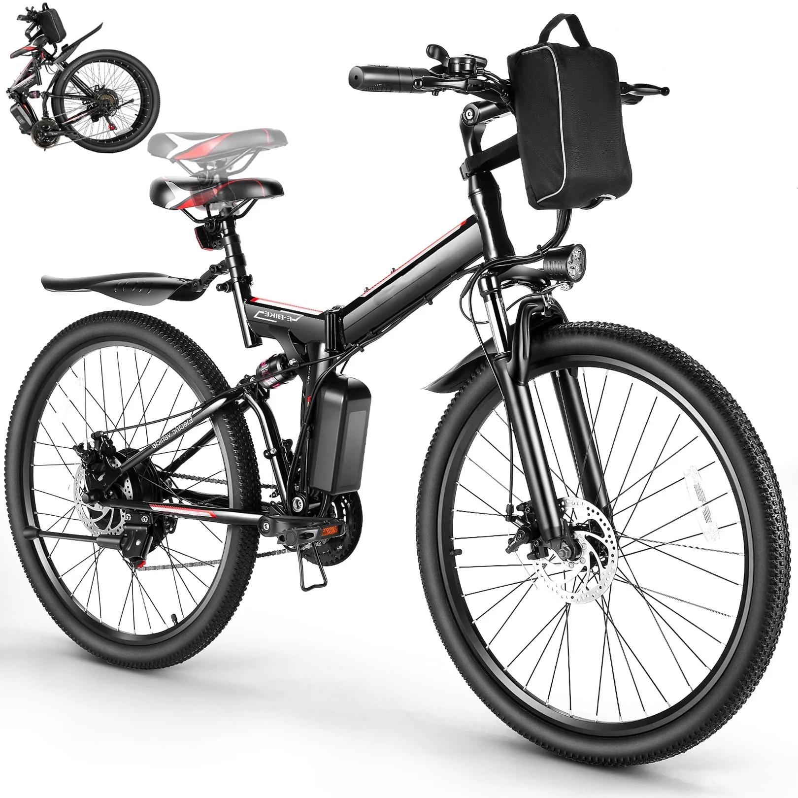 Gocio Adult Electric Bicycles Foldable Ebike, 500W 26" Electric Commuter Bicycle, 48V Battery, Full Suspension, Folding Electric Mountain Bike