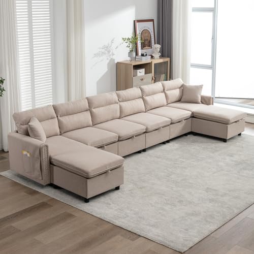 BALUS Oversized Modular Sectional Sofa Reversible L Shaped Sectional Couch with Ottomans Convertible Sectional Couch 8 Seater Sofa with Storage Seat