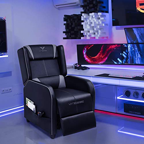 Vitesse Gaming Recliner Chair Racing Style Single Ergonomic Lounge Sofa Modern PU Leather Reclining Home Theater Seat for Living Gaming Room (Blue)
