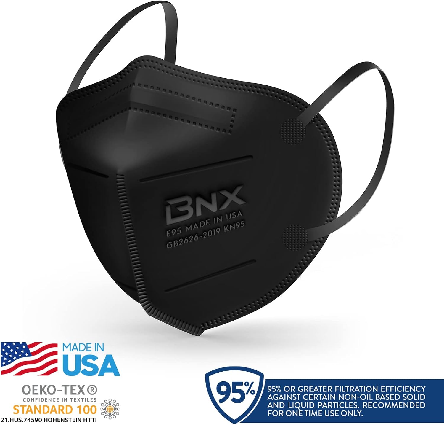 BNX KN95 Face Mask Made in USA (50-Pack), FDA Registered KN95 Mask Disposable Particulate Respirator, GB2626-2019, Protection Against Dust