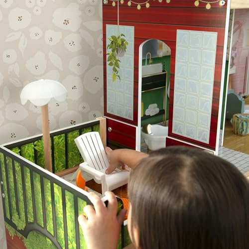 Delta Children Deluxe Maui Dollhouse - Large 4-Story Dollhouse with 12 Rooms Includes 50 Accessories - Working Elevator, Wave Slide, Lights/Sounds
