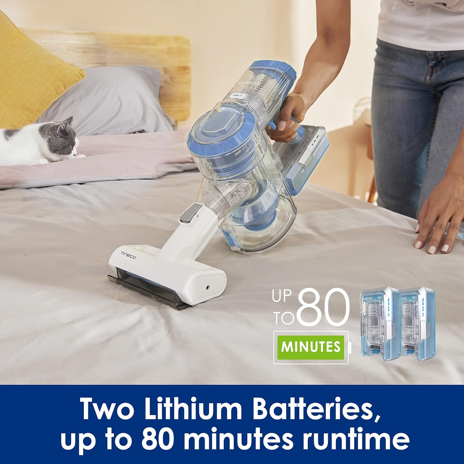 Tineco A11 Hero Cordless Lightweight Stick Vacuum Cleaner, 450W Motor for Ultra Powerful Suction Handheld Vac for Carpet, Hard Floor & Pet