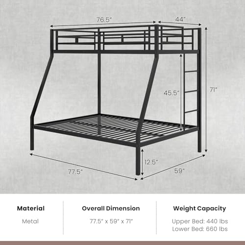 KOMFOTT Twin Over Full Bunk Bed with Trundle, Heavy-Duty Metal Bunk Bed Frame with Guardrail & 2 Ladders, Space-Saving Bunk Bed for Kids/Teens/Adults