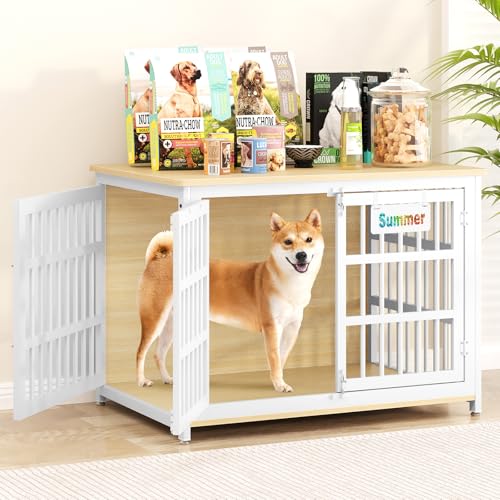 EasyCom 48"/42"/33" Dog Crate Furniture with Name Tag, Heavy Duty Dog Kennel Indoor for Large Dogs