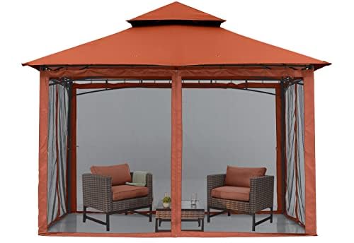 MASTERCANOPY Outdoor Garden Gazebo for Patios with Stable Steel Frame and Netting Walls (11x11,Dark Gray)