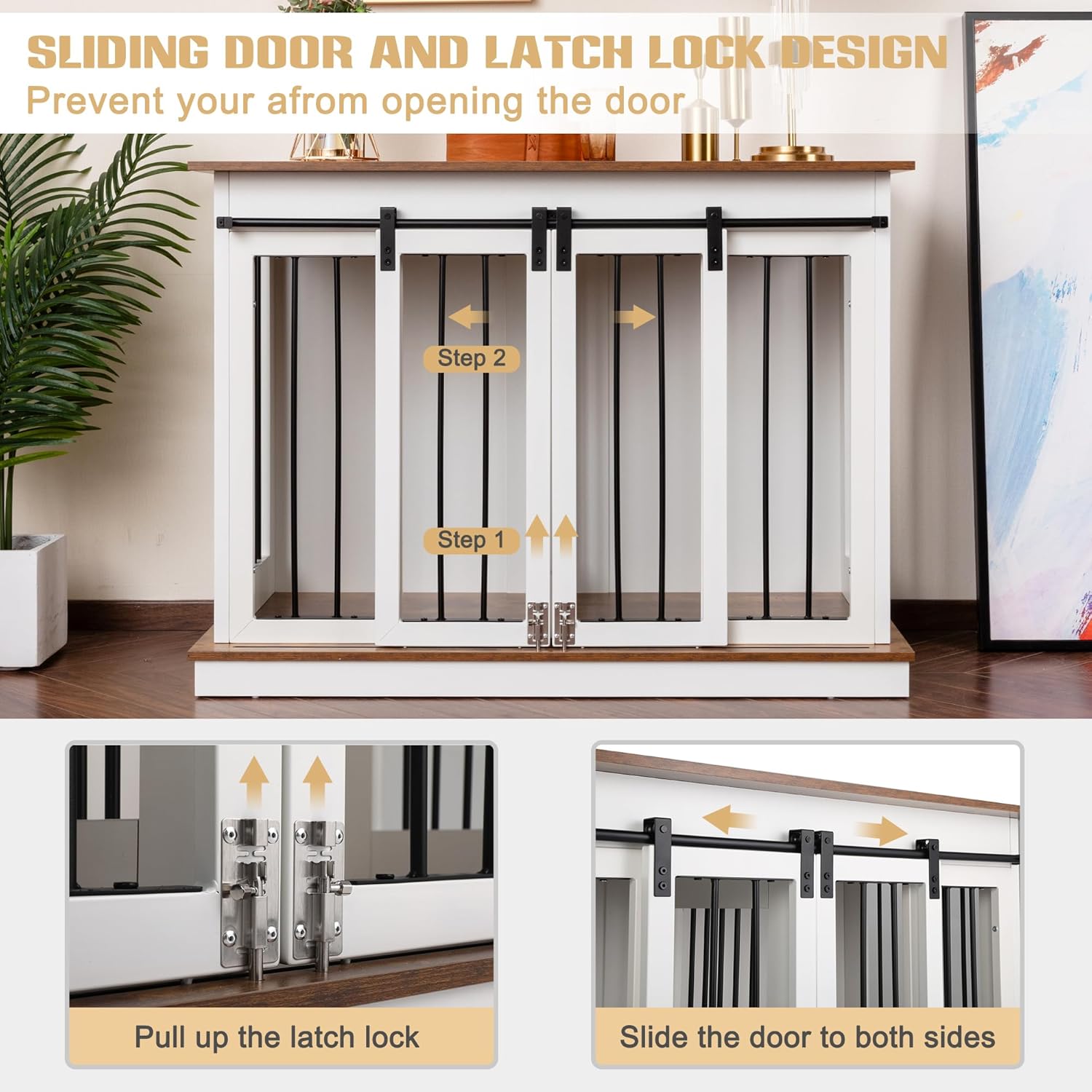 Sunseen Dog Crate Furniture with Divider,Wooden Dog Kennel End Table,Large Breed Dog House Indoor for One Large Dog or Two Small Dogs,Double Doors