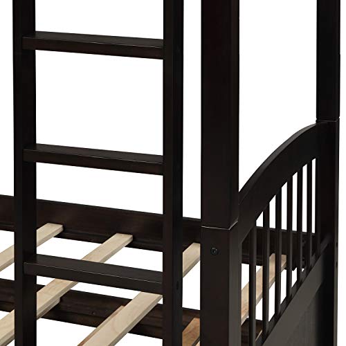 Ball & Cast Full Over Full Bunk Bed with Twin Size Trundle and Built in 4 Drawer,Wood Bunkbed w/Storage Ladder & Slat Support