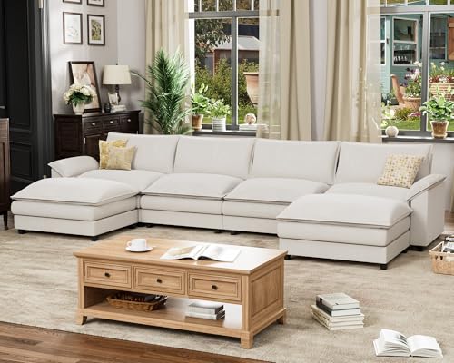 Homall 119" Modular Sectional Sofa, L Shaped Sofa Couch with Reversible Ottoman, DIY Combination Chenille Deep 3-Seat Cloud Couch for Living Room