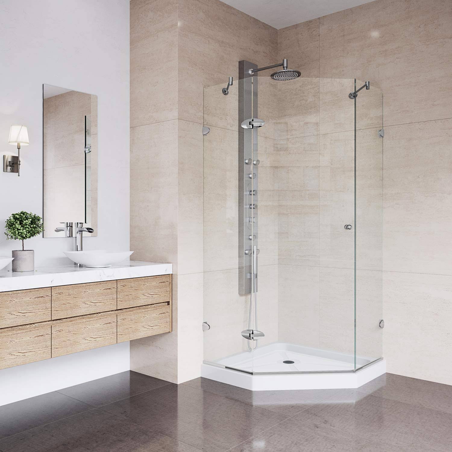 Vigo Verona Frameless Neo-Angle Shower Enclosure with Low-Profile Base - Clear