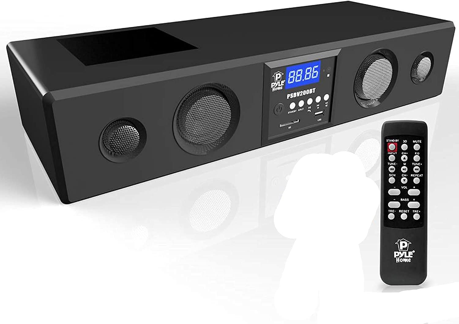 Pyle 3D Surround Bluetooth Soundbar - Sound System Bass Speakers Compatible to TV, USB, SD, FM Radio with 3.5mm AUX Input , Remote Control
