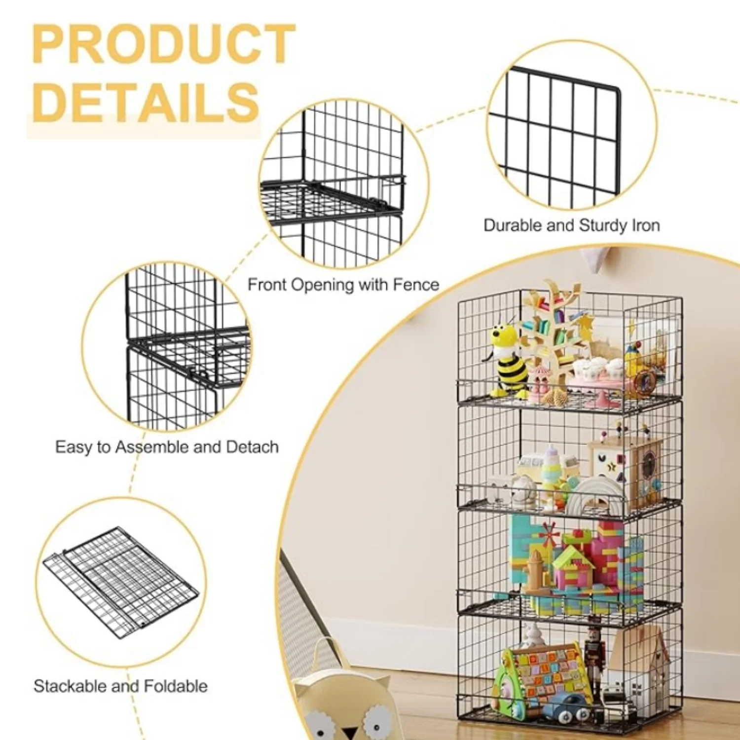 4 Pack Stackable Wire Baskets for Pantry Organizers and Storage, Large Pantry Baskets for Snack Organizer