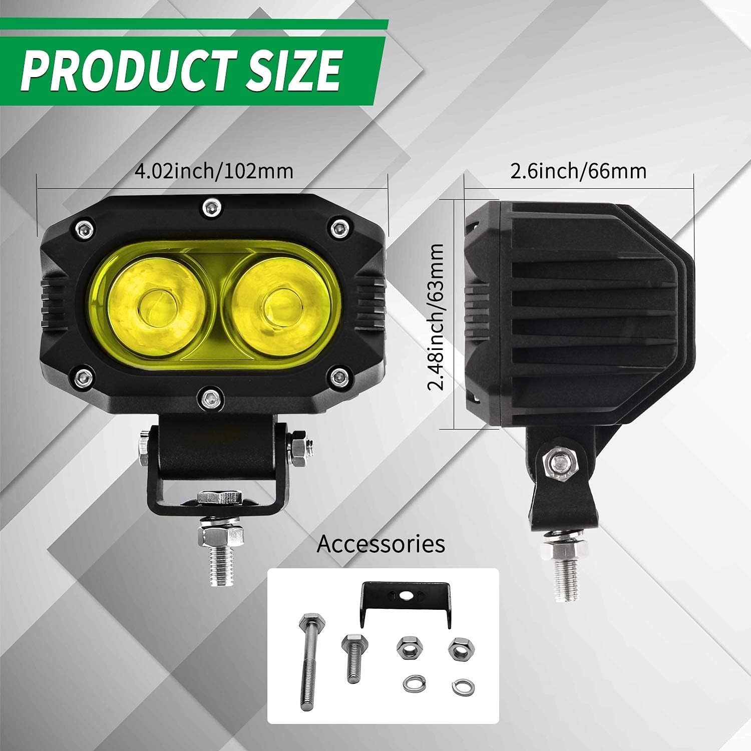 CO LIGHT LED Flood Beam Yellow Fog Lights 2PCS Driving Lights Work Light Pods Fit for Motorcycle ATV UTV SUV Car Tractor Forklift Truck Boat