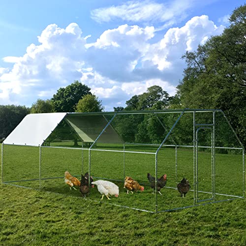 BOSSIN Metal Chicken Coop with Waterproof Cover, Poultry Cage Spire Shaped Coop, Walk-in and Heavy Duty Design