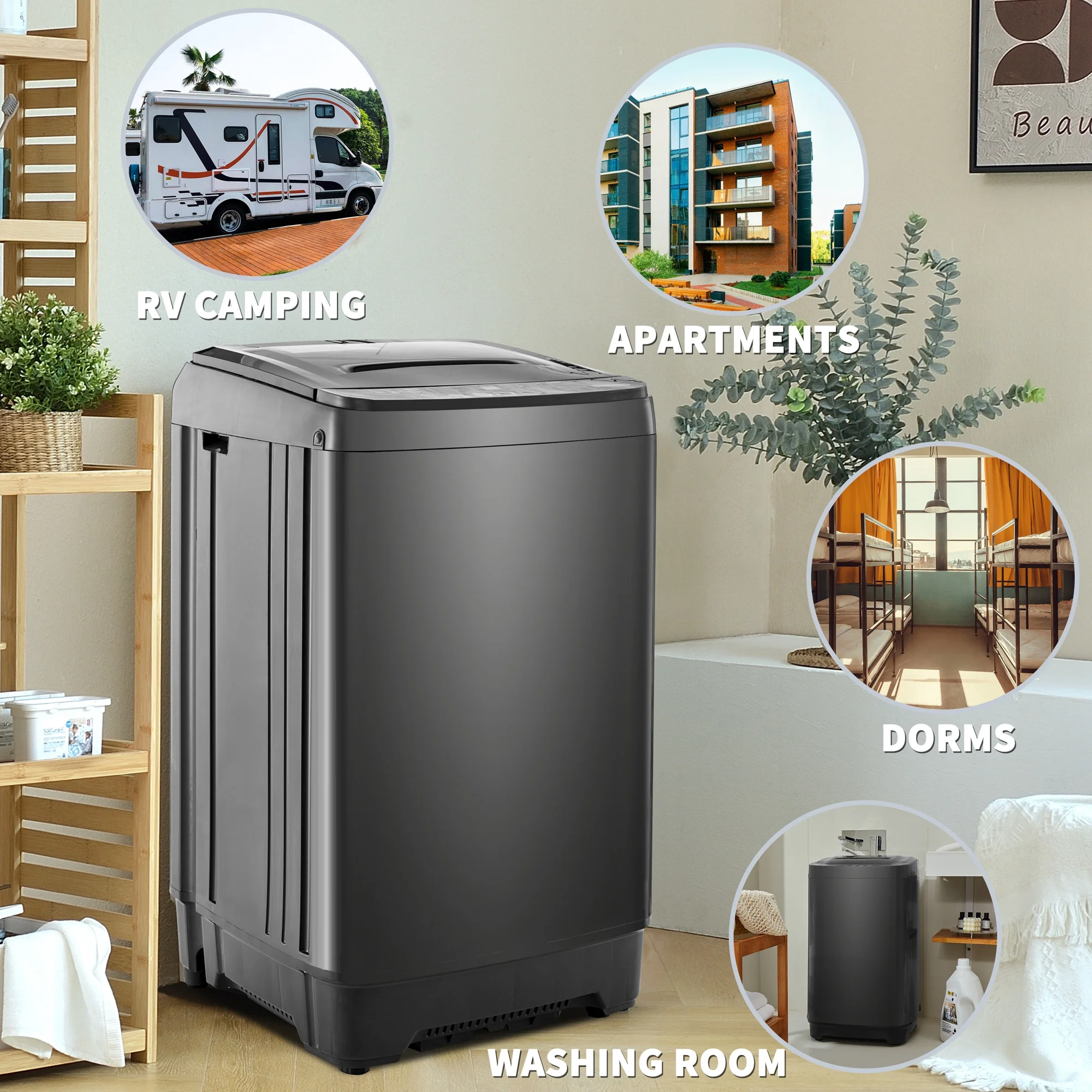 Churanty Small Portable Home Automatic Washer Machine with Drain Pump 17.6 Pounds for Apartments Dorms Laundry