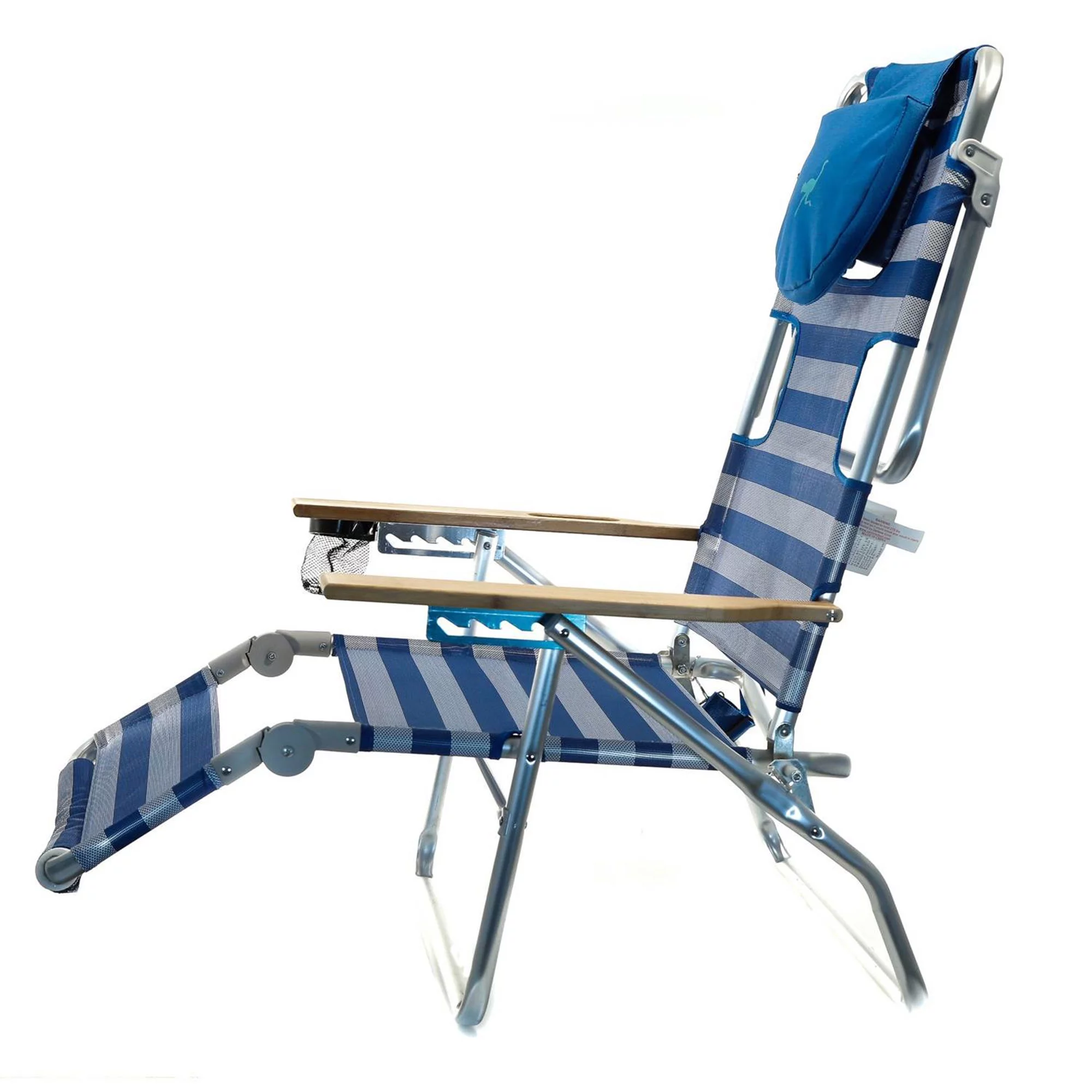 Ostrich 3N1 Reclining Beach Chair & On-Your-Back Beach Chair, Striped Blue