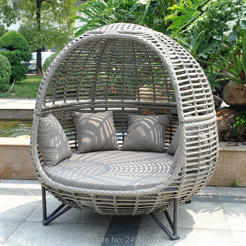 【Home&Garden】Metal frame with Wicker Patio Sunbed,outdoor Daybed for poolside,garden ,grey color ,can customized
