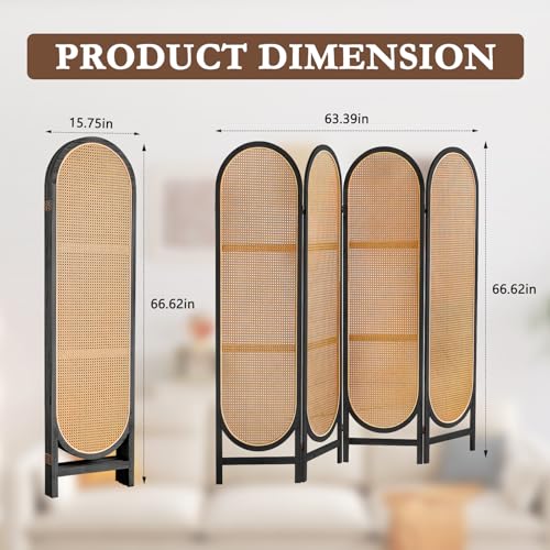 3 Panel Room Dividers and Folding Privacy Screens, Hand-Made Rattan Room Divider with Bi-Directional Hinge