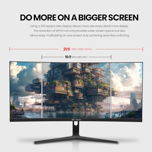 CRUA 30Inch Ultrawide Curved Monitor, 21:9 WFHD(2560x1080P) VA Computer Monitor, 120% sRGB 100HZ 1500R PC Monitors Support FreeSync, Wall-Mounted