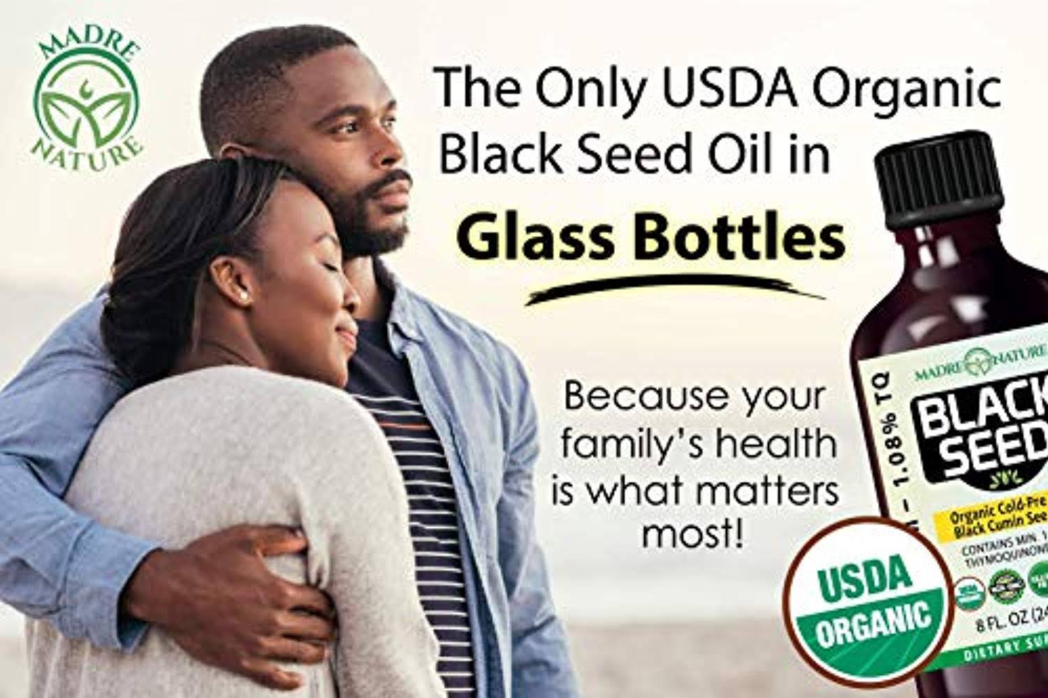Madre Nature USDA Organic Premium Black Seed Oil Glass Bottle 16 O