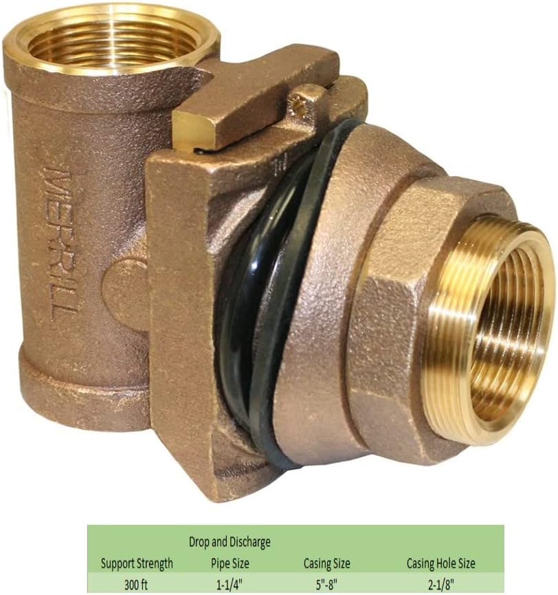 Merrill MFG MBNL225 No Lead Brass 1-1/4 Pitless Adapter for Submersible Well Pump (Fits Well Casing Sizes 5-8) Discharge Pipe 1-1/4, Casing Hole 2-1/8