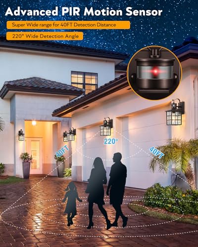 VIANIS 2 Pack Motion Sensor Outdoor Lights, Oil Rubbed Bronze Dusk to Dawn Wall Lights Lantern, 100% Aluminum Coach Exterior Lights Sconce for Patio