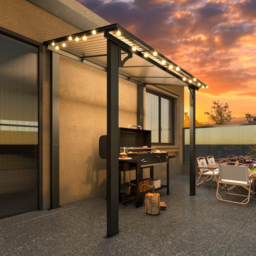 AECOJOY 10&rsquo; x 10&rsquo; Gazebo, Wall Mounted Gazebos Pergola on Clearance, Outdoor Patio Lean to Gazebo Awnings for Deck, Porch